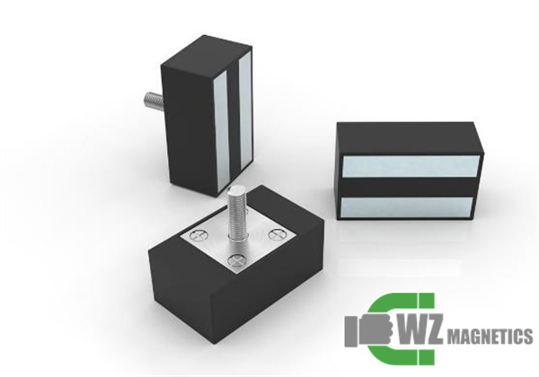 Rectangular NdFeB Rubber Coated Magnet with Threaded Stud