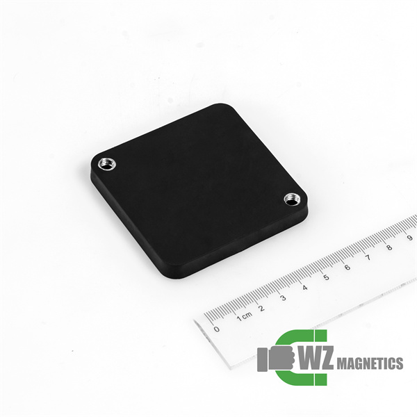 Rectangular NdFeB Rubber Coated Magnet with 2 side Female Threads 