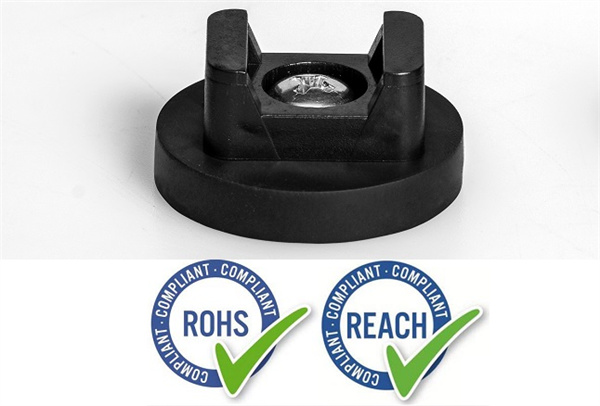 Rubber-coatedR magnet with cable tie mount is both RoHS and REACH compliant.